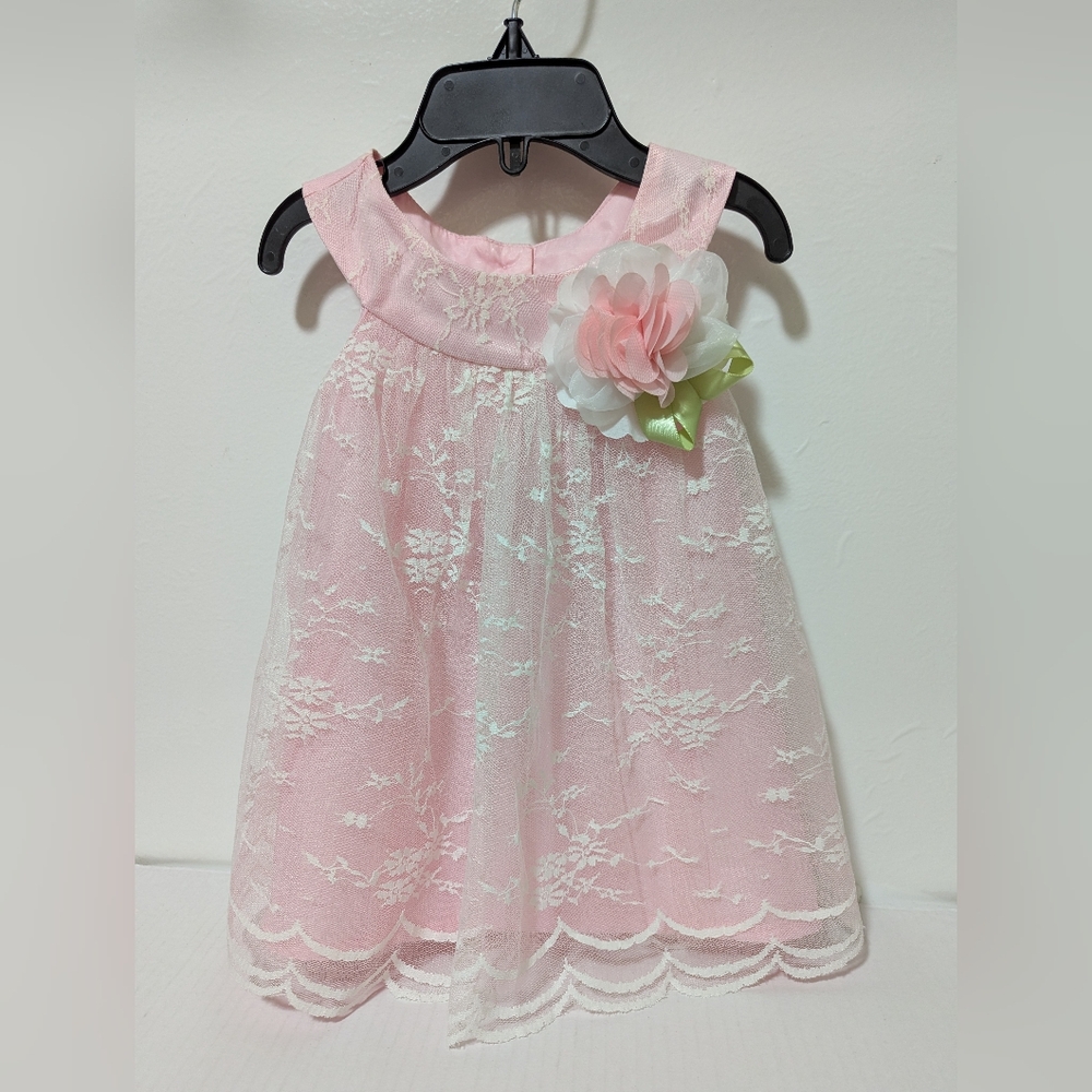 SZ 12 Mo Rare Editions Infant Girls Light Pink Lace & Floral Dress